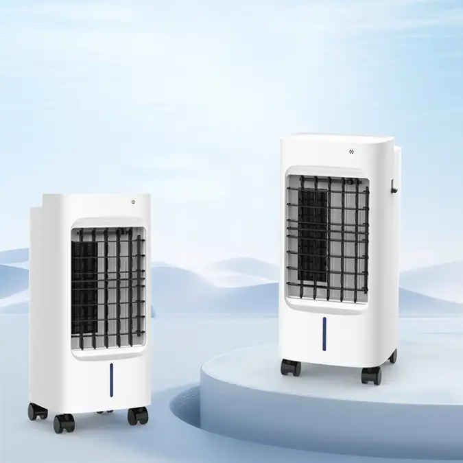 2 refrigeratori d'aria sfondo blu e bianco