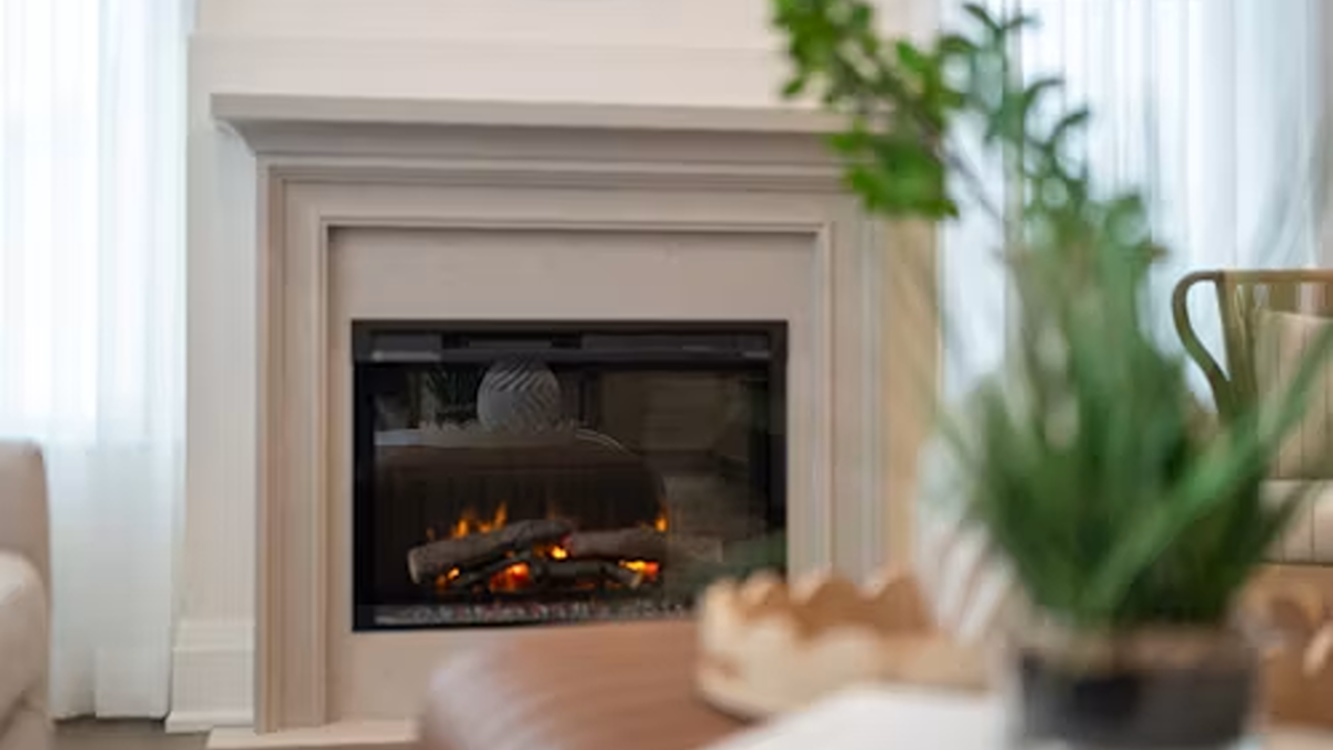 A modern Fireplace Insert with a warm glowing fire.