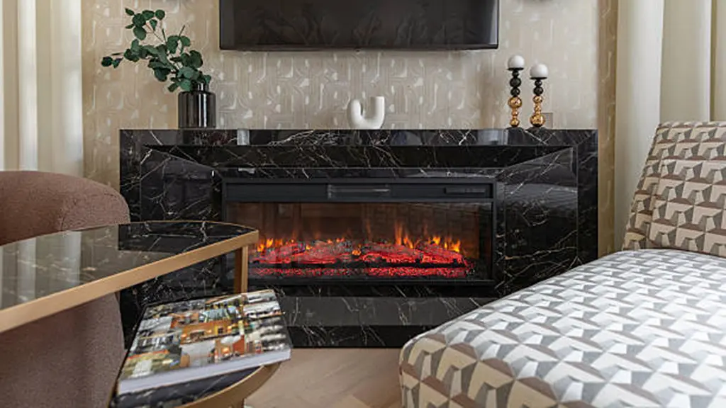 Modern Fireplace with Black Marble Surround in Cozy Room